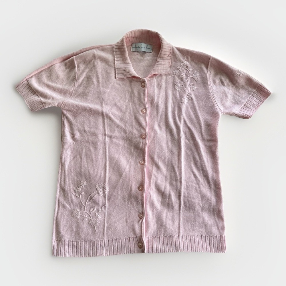 Ship N Shore Women‎ Embroidered Knit-Pink-Medium-VTG-Coastal Grandma-Lightweight